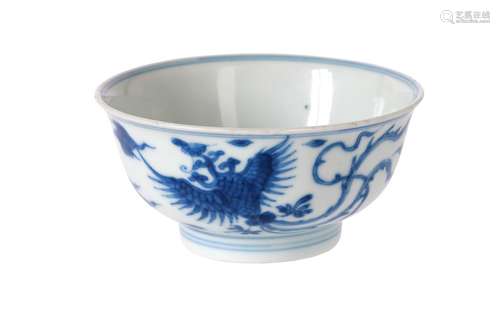 A blue and white porcelain bowl, decorated with phoenixes. Marked with 6-character mark Chenghua.