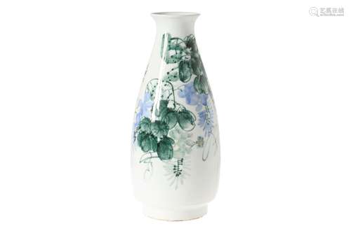 A polychrome porcelain vase, decorated with flowers. Dated 1998. Marked Jingdezhen. China. H. 35,5