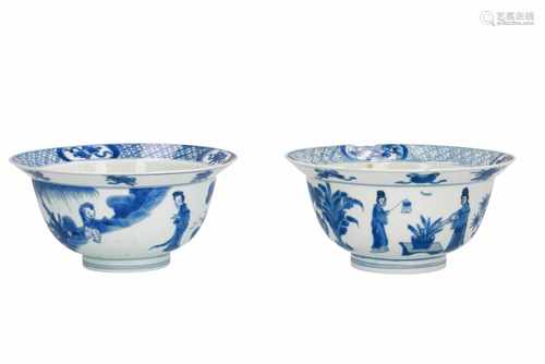 A lot of two blue and white porcelain 'klapmuts' bowls, decorated with long Elizas and little