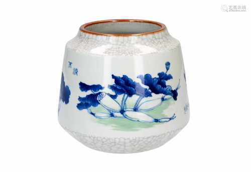 A Doucai porcelain jar, decorated with vegetables. Created by Jiang Lian. Marked with seal mark.