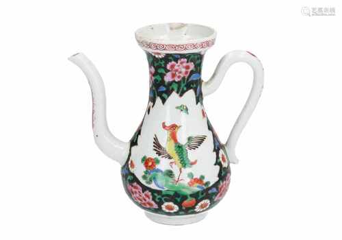 A Famille Noir porcelain ewer, decorated with flowers and birds. Unmarked. China, 19th century. H.