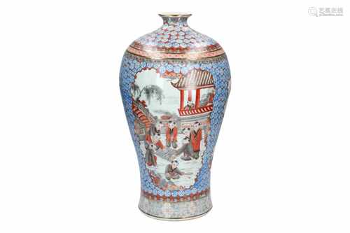 A polychrome porcelain Meiping vase, decorated with little boys playing games. Marked with seal mark