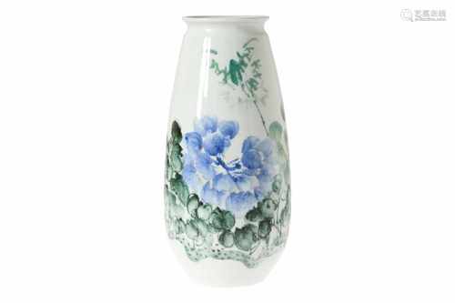 A polychrome porcelain vase, decorated with flowers and bees. Marked Jingdezhen. China, 20th