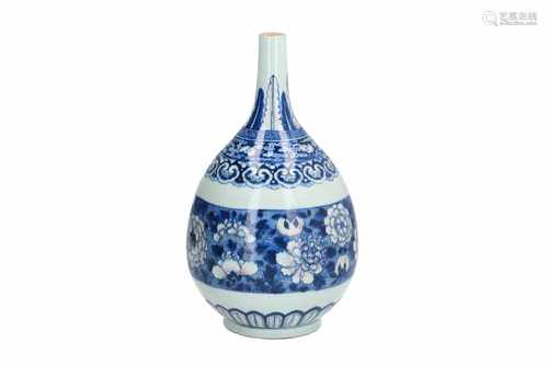 A blue and white with underglaze red porcelain vase with small neck, decorated with floral decor.