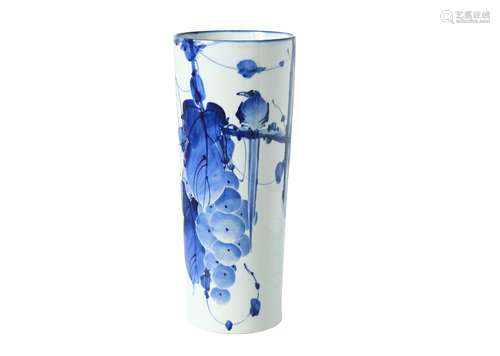 A blue and white porcelain vase, decorated with flowers, birds and characters. Unmarked. China,