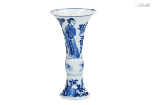 A Gu-shaped blue and white porcelain vase with flaring rim, decorated with long Elizas and