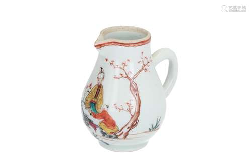 A polychrome porcelain milk jug, decorated with a lady and servants. Unmarked. China, Qianlong. H. 7