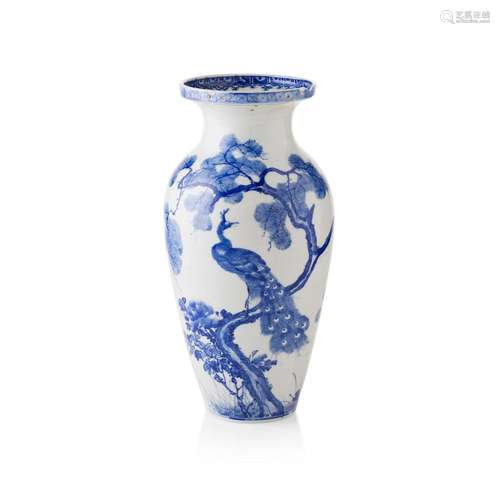 SETO BLUE AND WHITE VASE SIGNED YAMA, MEIJI PERIOD 30.5cm high