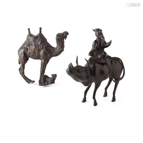 BRONZE CENSER IN THE FORM OF AN IMMORTAL ATOP A WATER BUFFALO QING DYNASTY, 19TH CENTURY 27cm long