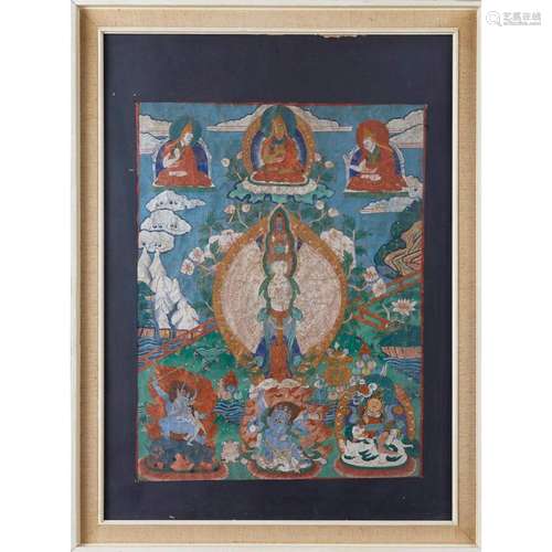 THANGKA DEPICTING ELEVEN-HEADED AVALOKITESVARA 19TH CENTURY 47x35cm