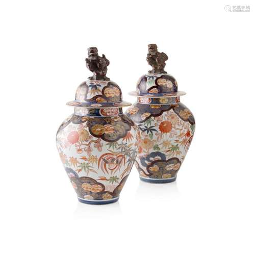 PAIR OF SAMSON IMARI COVERED JARS 19TH CENTURY 43cm high