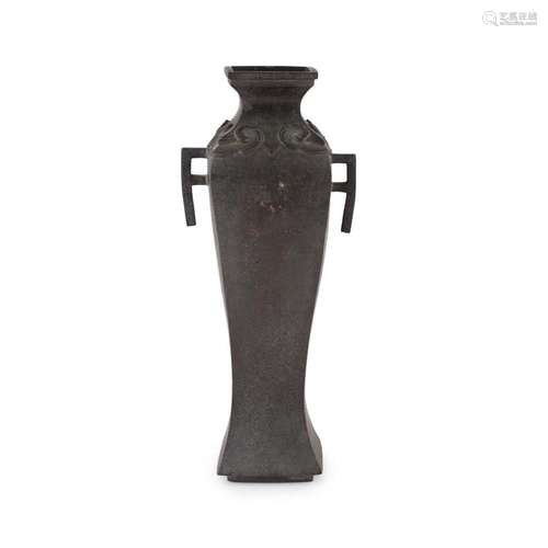 SQUARE-SECTION TWIN-HANDLE BRONZE VASE QING DYNASTY, 19TH CENTURY 35.3cm high