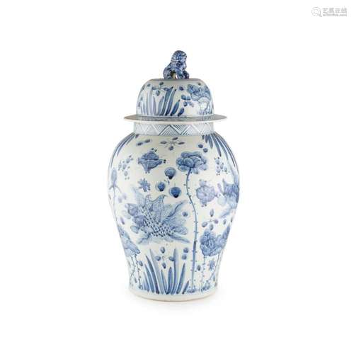 LARGE BLUE AND WHITE BALUSTER JAR AND COVER 20TH CENTURY 72cm high