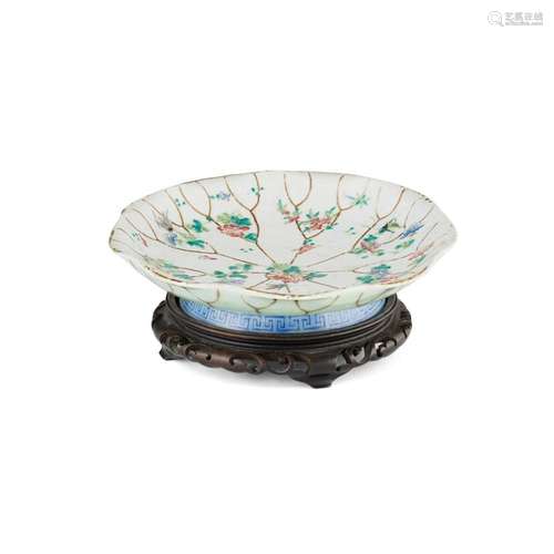 FAMILLE ROSE 'LOTUS' FOOTED DISH TONGZHI MARK AND OF THE PERIOD 24cm wide