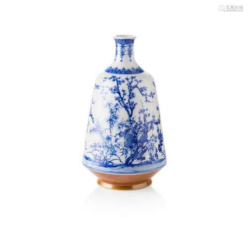 SETO BLUE AND WHITE VASE BY KAWAMOTO MASUKICHI, MEIJI PERIOD 32cm high