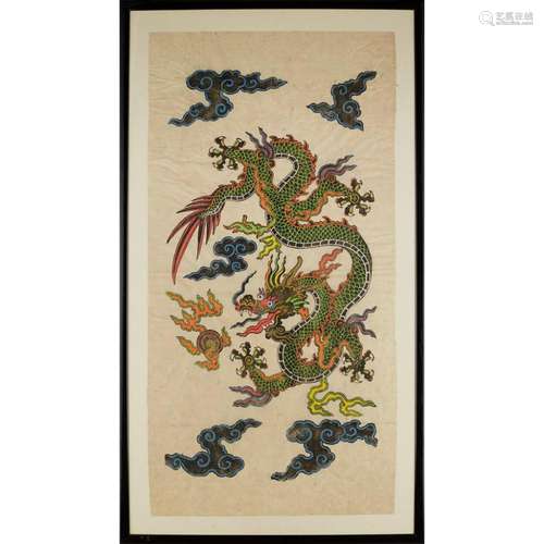 TWO WATERCOLOURS OF DRAGONS 19TH CENTURY 103x51cm (sight)