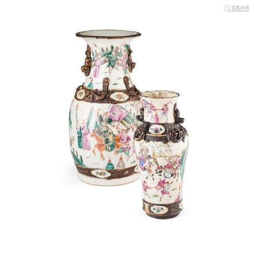 TWO FAMILLE ROSE 'CRACKLE WARE' VASES CHENGHUA MARK BUT 19TH CENTURY larger one 35cm high