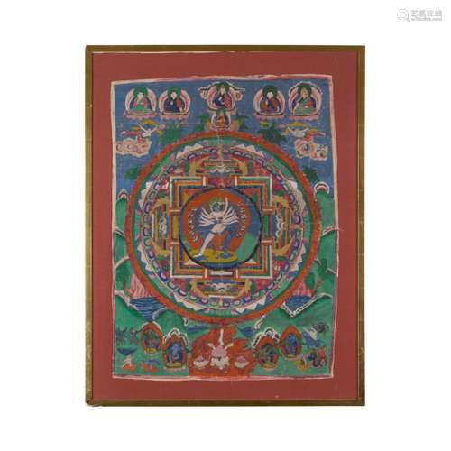 THANGKA DEPICTING A MANDALA LATE 19TH/EARLY 20TH CENTURY 72cm high, 53cm wide