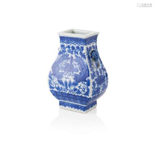 BLUE AND WHITE FANGHU-FORM VASE 20TH CENTURY 14.5cm high