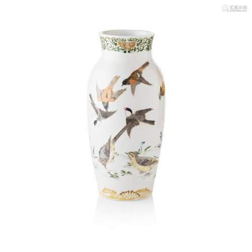 SETO-WARE 'BIRDS' VASE BY KAWAMOTO MASUKICHI, MEIJI PERIOD 31.5cm high