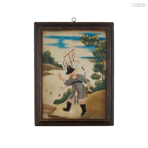 RICE PAPER PAINTING DEPICTING A MESSENGER QING DYNASTY, 19TH CENTURY 36.5cm high, 26.5cm wide (sight)