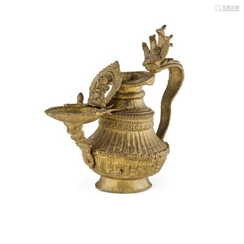 NEPALESE GILT COPPER OIL LAMP, SUKUNDA LATE 19TH/EARLY 20TH CENTURY 20.5cm high