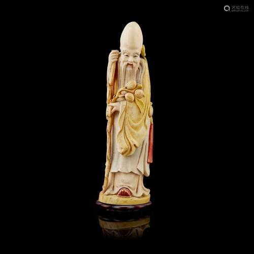 Y CARVED IVORY FIGURE OF SHOULAO REPUBLIC PERIOD 21cm high (excluding stand)