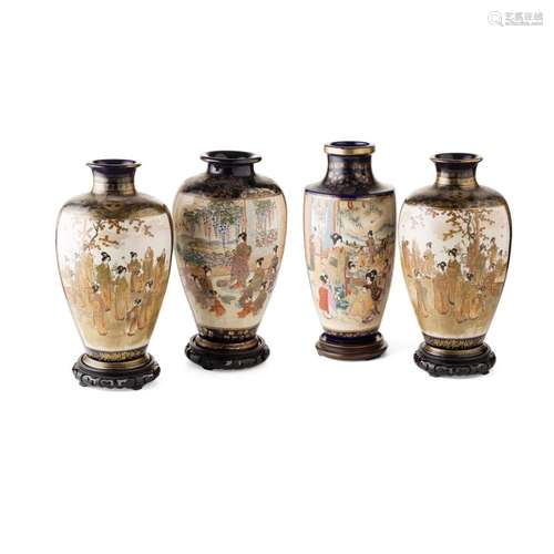 FOUR SATSUMA VASES KOZAN MARK, MEIJI PERIOD largest 39cm high