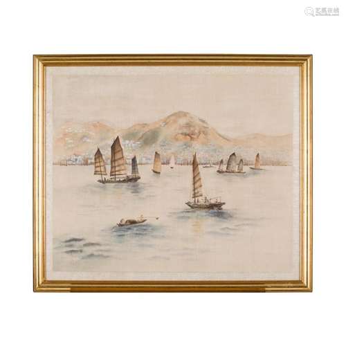 CHINESE SCHOOL VIEW OF HONG KONG ISLAND, LATE 19TH/EARLY 20TH CENTURY 55cm high, 66cm wide (sight)