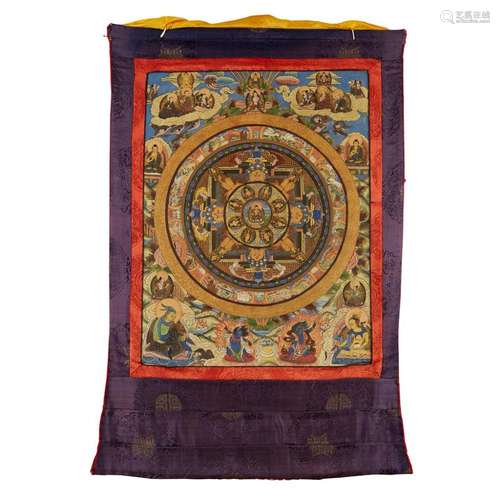 THANGKA DEPICTING A MANDALA LATE 19TH/EARLY 20TH CENTURY 65x50cm (sight)