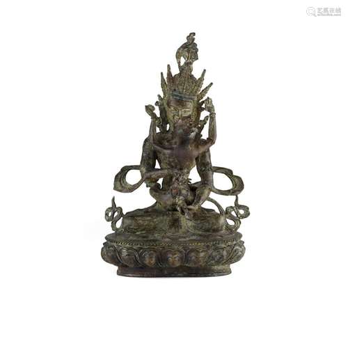 BRONZE FIGURE OF VAJRASATTVA AND VAJRAGARVI 30cm high