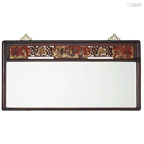 CARVED AND LACQUERED MIRROR LATE 19TH/EARLY 20TH CENTURY 49cm high, 84.8cm wide