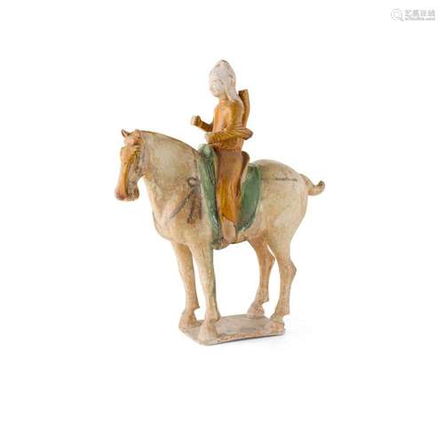 SANCAI GLAZED POTTERY FIGURE OF AN EQUESTRIAN ARCHER TANG DYNASTY 43cm high