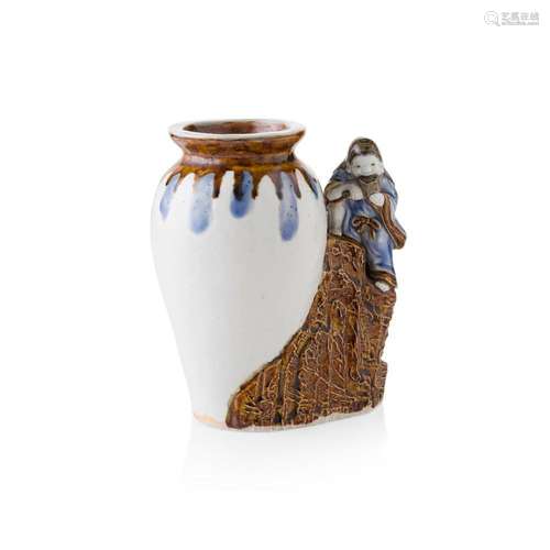 HIRADO PORCELAIN OKIMONO OF A MAN AND HIS WINE JAR MEIJI PERIOD 17cm high