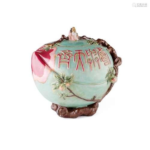 EXCEPTIONALLY LARGE SHIWAN PEACH-FORM BOX AND COVER BY MA HAI (1932-2004) 36cm high