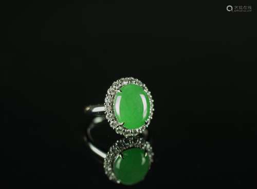 An Icy Apple green jadeite diamond ring