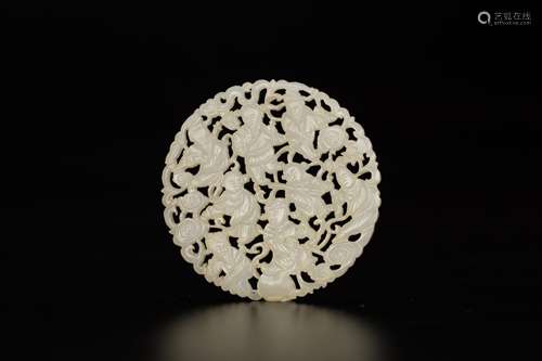 Qing-A White Jade Craved ‘Eight Immoral’ Pendant