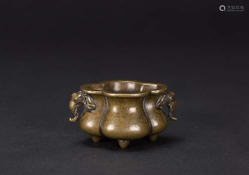 Qing-A Bronze Double Elephant Handle Censer