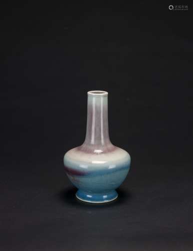 A Flambe-Glazed Pear Shaped Vase With Woodstand H: 16.9 cm