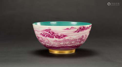 A Roug Glazed’Landscrape’ Bowl‘Da Qing Qainlong Nian Zhi’ Mark
