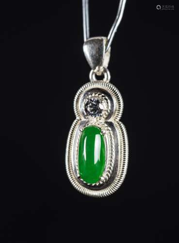 Bright imperial green Jadeite Jade cabochon in pendent setting