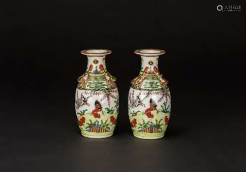 Early 20th Century-A Cantoon Glazed Pair of Vase