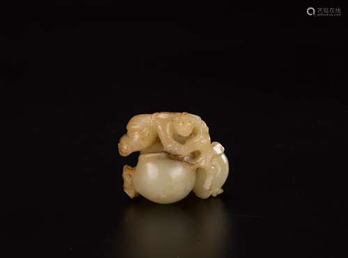 Ming-A Russet White Jade Carved Boy And Peaches