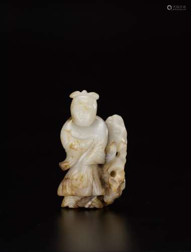 Qing-A White Jade Carved Figure