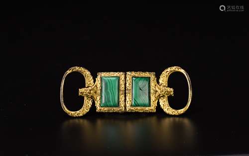 Qing-A Gilt-Bronze ‘Dragon’ Insert Malachite Belt- Buckle