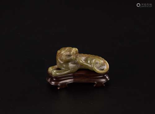 Antique-A Yellowish Green Jade Beast