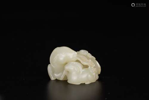 A White Jade Carved Two Rams