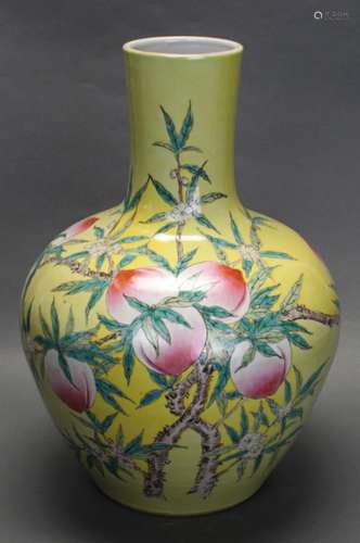 large Chinese porcelain bottle vase w/ peach motif