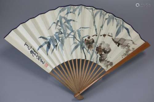 Chinese watercolor painted fan