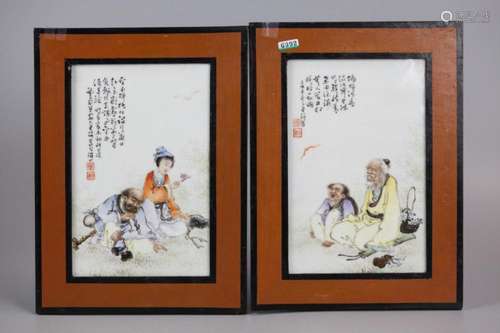 pair of Chinese porcelain plaques w/ figure motif